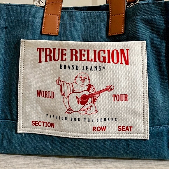 🎁 2 LEFT 🎁 True Religion Blue Denim and Brown Leather Strap Xbody Bag - Picture 3 of 6